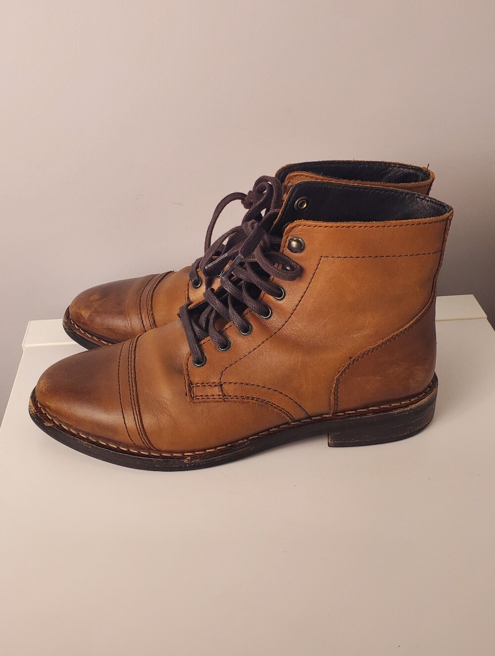Thursday Everyday Leather Ankle Boots Cap Toe Lace Up Brown Mens Size 9.5